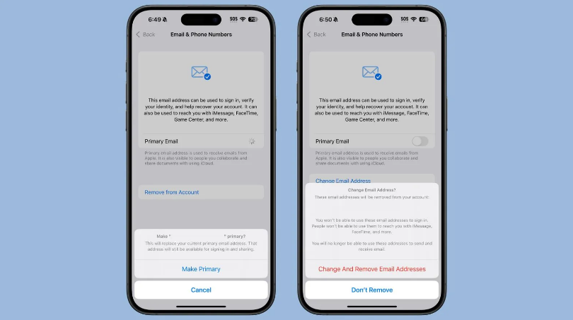 驻马店苹果手机维修分享苹果 iOS 18.1 支持设置“主要”邮箱地址并更改 iCloud 邮箱 